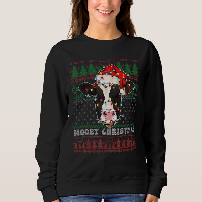 Moletom Mooey Christmas Ugly Cow Santa Heifer Christmas Fa (Frente)