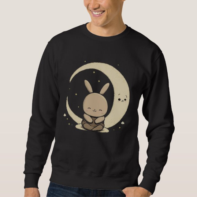 Moletom Moon Bunny Rabbit Sitting In Crescent Moon Easter  (Frente)
