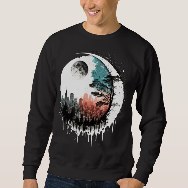 Moletom Moon Skyline City By Night Crescent Moon Aesthetic (Frente)