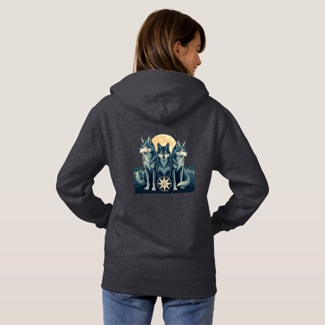 Moletom Moonlit Wolf Pack Guardians | Mystical Compass Art (Parte Traseira Completa)