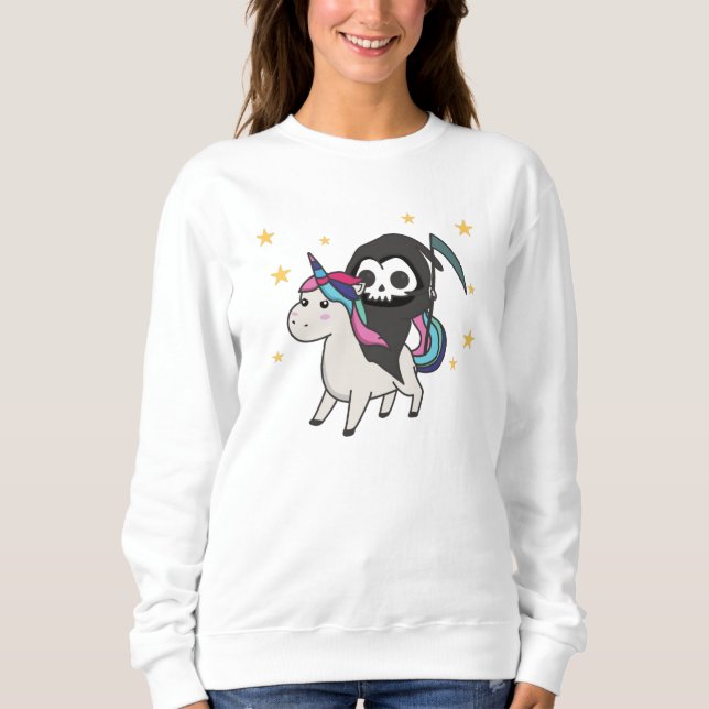 Moletom Morte Dirigindo Unicorn Funny Unicorn Arco-Íris (Frente)