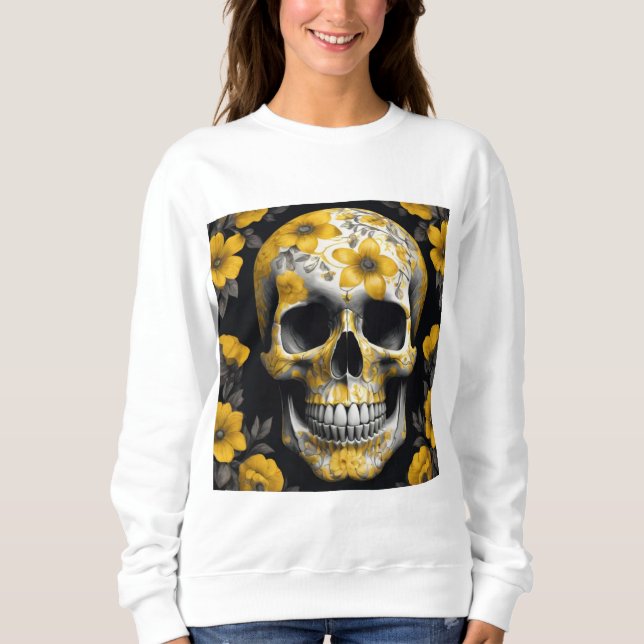 Moletom Morto 3D Floral Amarelo Caveira com flores amarela (Frente)