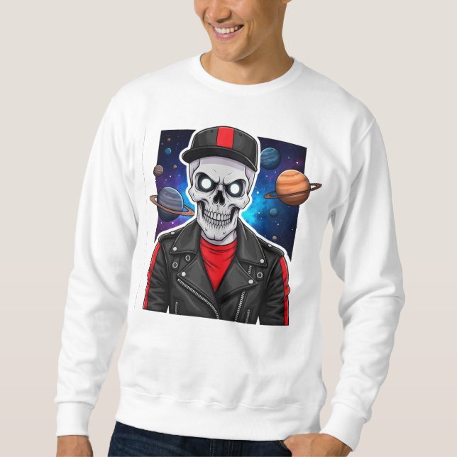 Moletom Motociclista Caveira Com Fundo Espacial (Frente)
