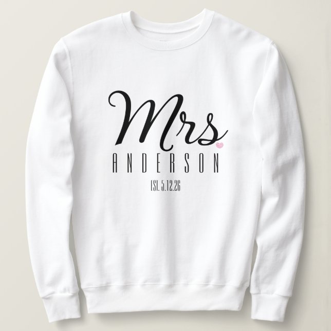 Moletom Mrs Modern Script Custom Wedding Date Newlywed  (Frente do Design)