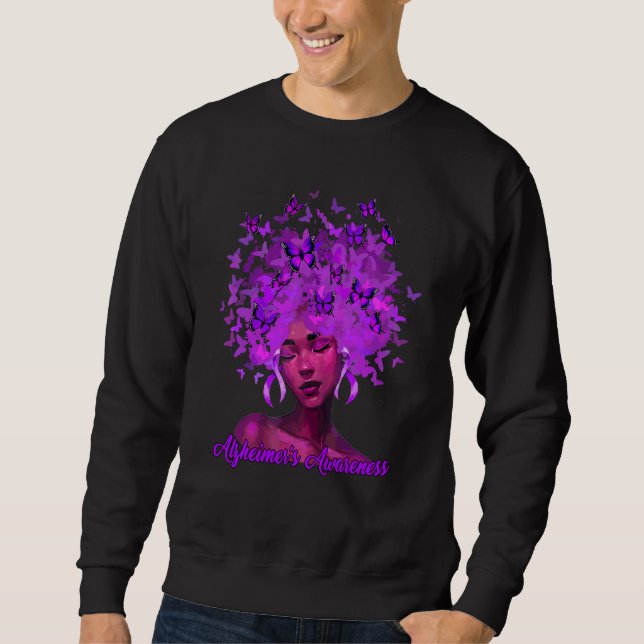 Moletom Mulher Afro Negra Laço Roxo Alzheimer (Frente)