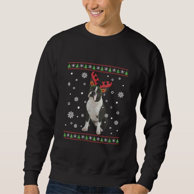 Moletom Mulher Boston Terrier Xmas Ugly Christmas Sweater (Frente)