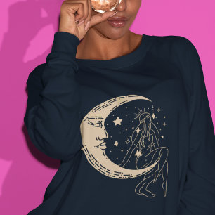 Moletom Mulher celestial lua e estrelas,boho,ouro elegante