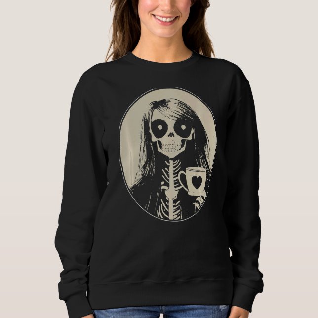 Moletom Mulher do esqueleto gótico com café Mug Premium (Frente)