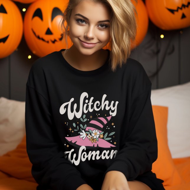 Moletom Mulher Testemunha Engraçada Bruxa Rosa Feita Hallo (Witchy Woman Funny Pink Witch Halloween Sweatshirt)