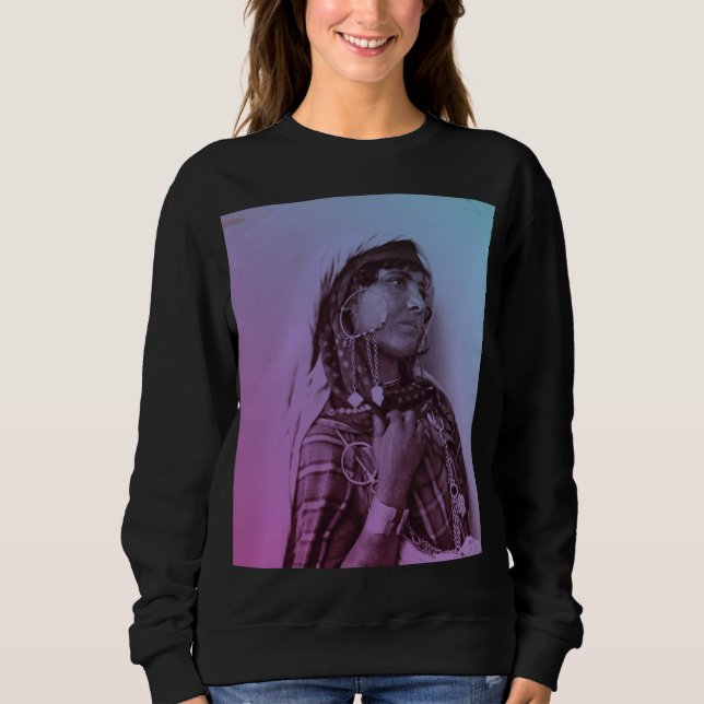 Moletom Mulher Tradicional Tunisina do Magrebe Azul Rosa (Frente)