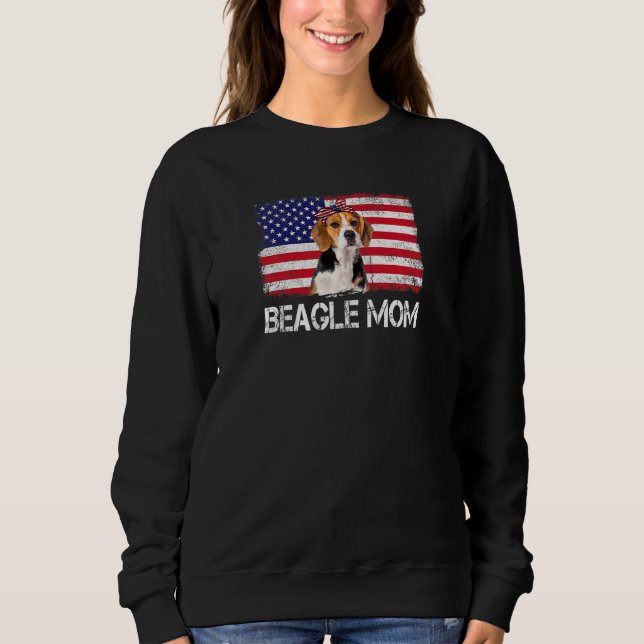 Moletom Mulheres Beagle Mamãe Bandeira Usa Bandeira 4 De J (Frente)