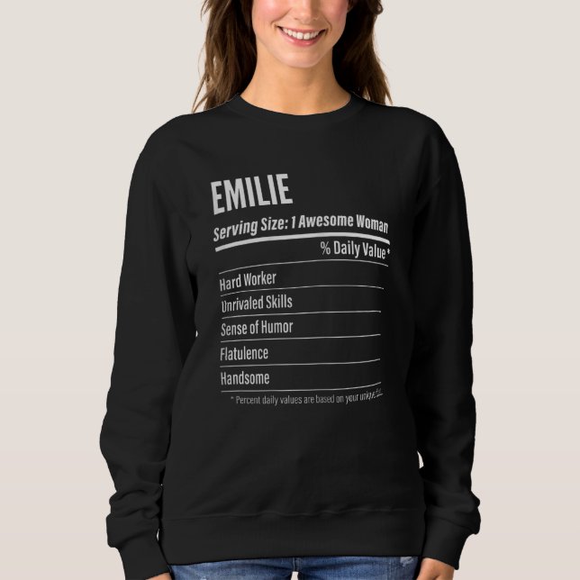 Moletom Mulheres Emilie Nutritional Facts Servindo Tamanho (Frente)