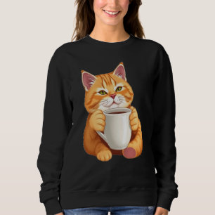 Moletom Mulheres Gatinho Ruivo Fofo Café Gráfico 