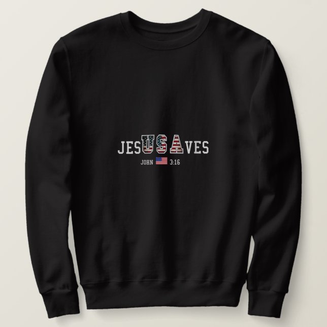 Moletom Mulheres Jesus salva a bandeira americana V-Neck (Frente do Design)