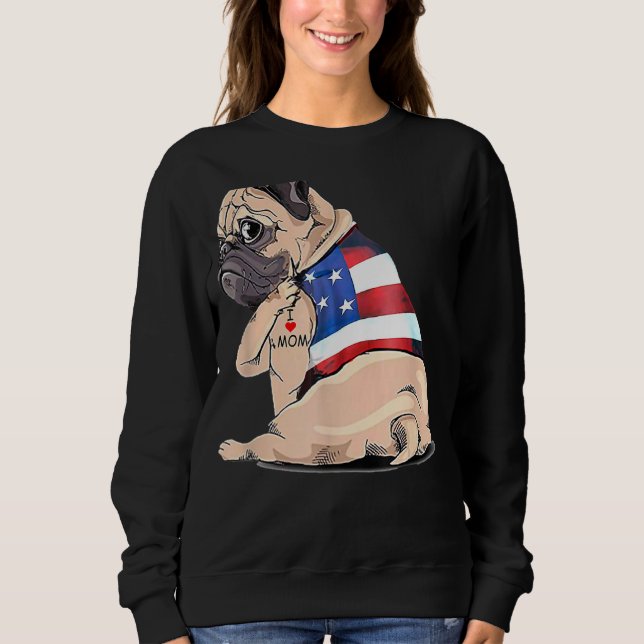 Moletom Mulheres Pug Dog Tatto Eu Amo Mamãe (Frente)
