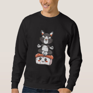 Moletom Mulheres Sushi Cat Yoga Nigiri Comida Japonês C
