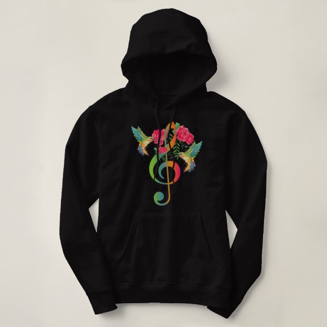 Moletom Music Treble Clef Rosas Hummingbird Music Notes Mu (Frente do Design)