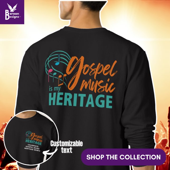 Moletom MÚSICA na moda GOSPEL É MEU HERITÁLIO (GOSPEL MUSIC IS MY HERITAGE stylish Christian sweatshirt to celebrate Heritage Month in September)