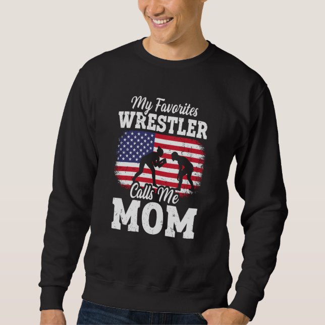 Moletom My Favorite Wrestler Calls Me Mom US Flag Wrestlin (Frente)