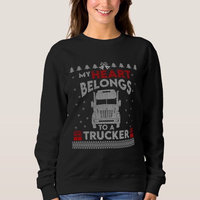 Moletom My Heart Belongs To A Trucker Teamster & Truckie (Frente)
