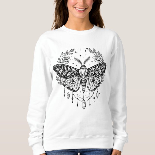 Moletom Mystical Gothic Moth Botanical Celestial Line Art  (Frente)