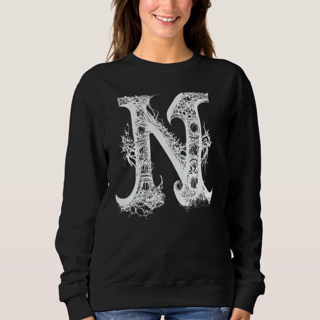 Moletom N Monogram Alphabet Lettering Hand Drawn Gothic Wi (Frente)