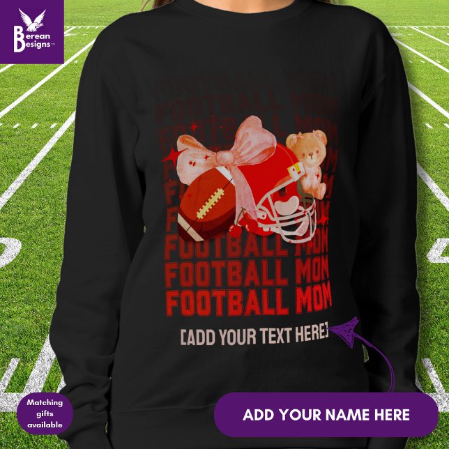 Moletom Na moda FOOTBALL MOM Coquette (Fun, stylish FOOTBALL MOM sweatshirt designed with coquette aesthetic and CUSTOMIZABLE TEXT.)