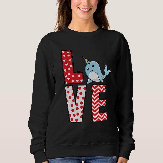 Moletom Narwhal Valentines Day Love Valentine Cute Hearts (Frente)