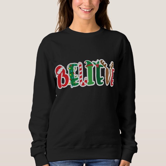 Moletom Natal Acredita Luzes Santa Hat Candy Candy Elf (Frente)