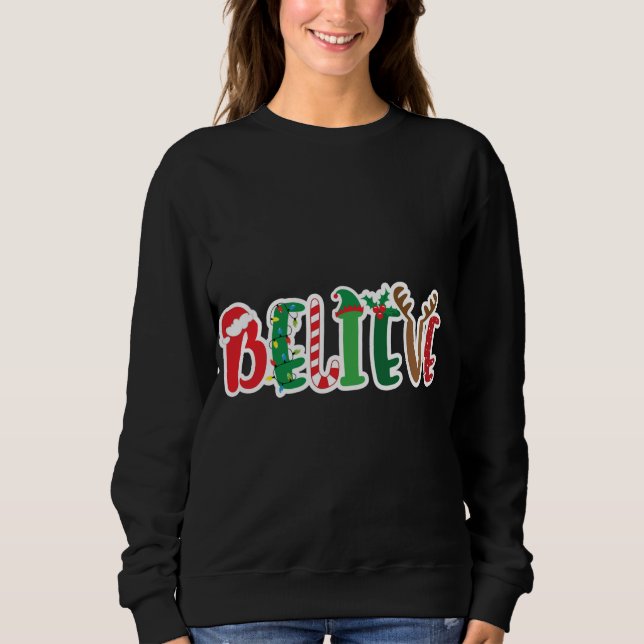 Moletom Natal Acredita Luzes Santa Hat Candy Candy Elf (Frente)