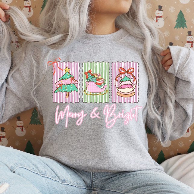 Moletom Natal Alegre e Brilhante Préppy (Merry & Bright Preppy Christmas Sweatshirt)