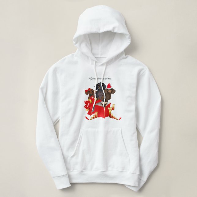 Moletom Natal Dachshund Red Gift Box Hoodie (Frente do Design)