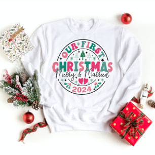 Moletom Natal de Primeiro Casamento Fofo e Feliz Recém-Cas
