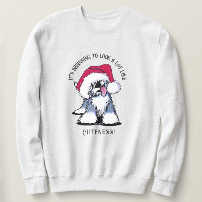 Moletom Natal de Sheepdog Inglês Antigo do KiniArt (Frente do Design)