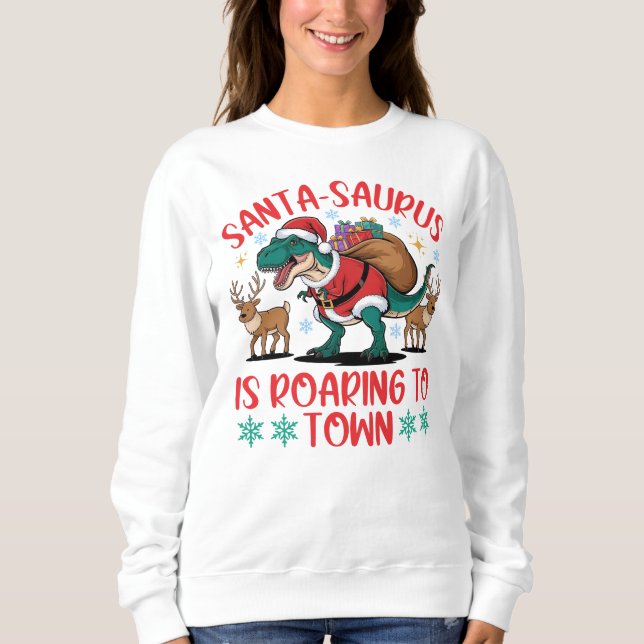 Moletom Natal divertido do Santa-saurus T-Rex Dinossauro N (Frente)