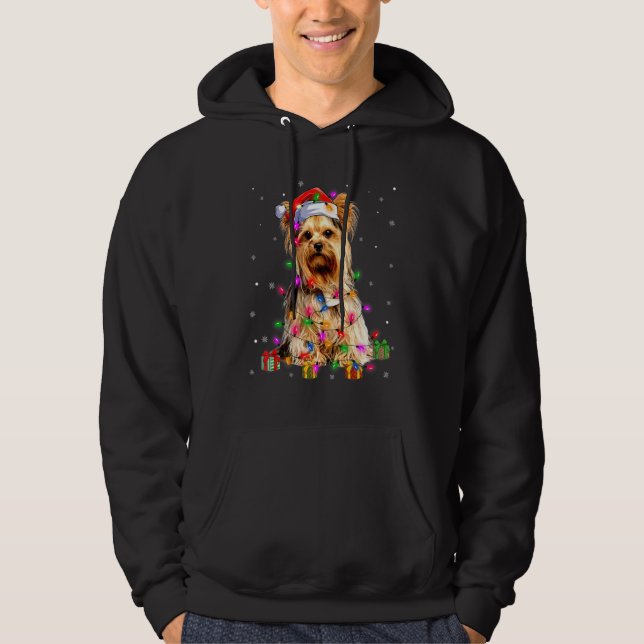 Moletom Natal Lights Yorkshire Terrier Santa Hat Dog P (Frente)