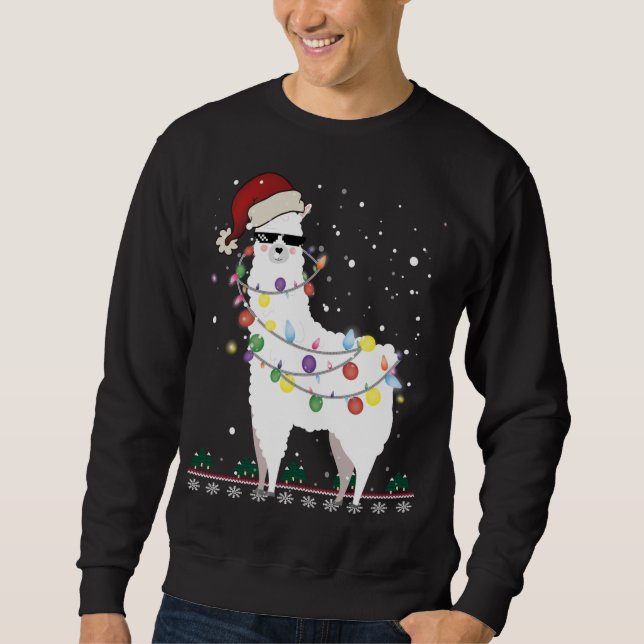 Moletom Natal Llama Santa Hat Ugly Xmas Tree Alpaca Gi (Frente)