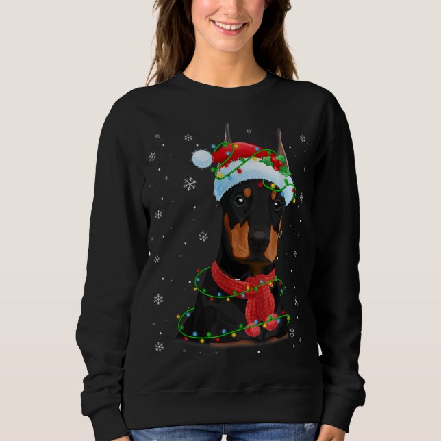 Moletom Natal Luz Doberman Dog Santa Hat Scarf (Frente)