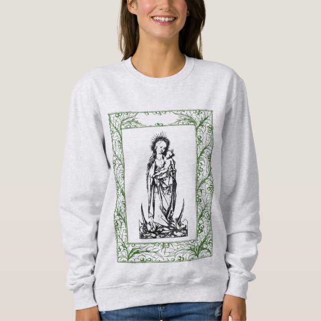 Moletom Natal Natividade Madonna e Child Holly Border (Frente)