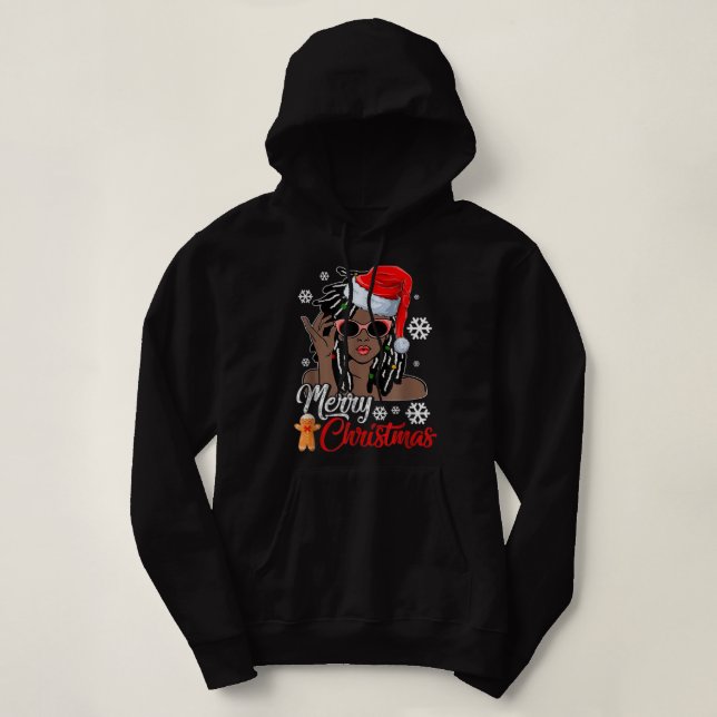Moletom Natal Santa Hat Black African Girl American Xm (Frente do Design)