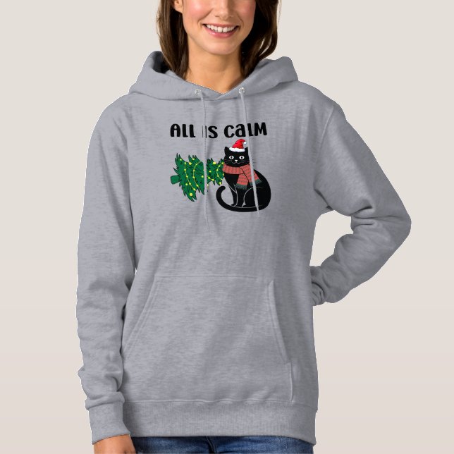 Moletom Natal Tranquilo Gato Preto Engraçado (Frente)