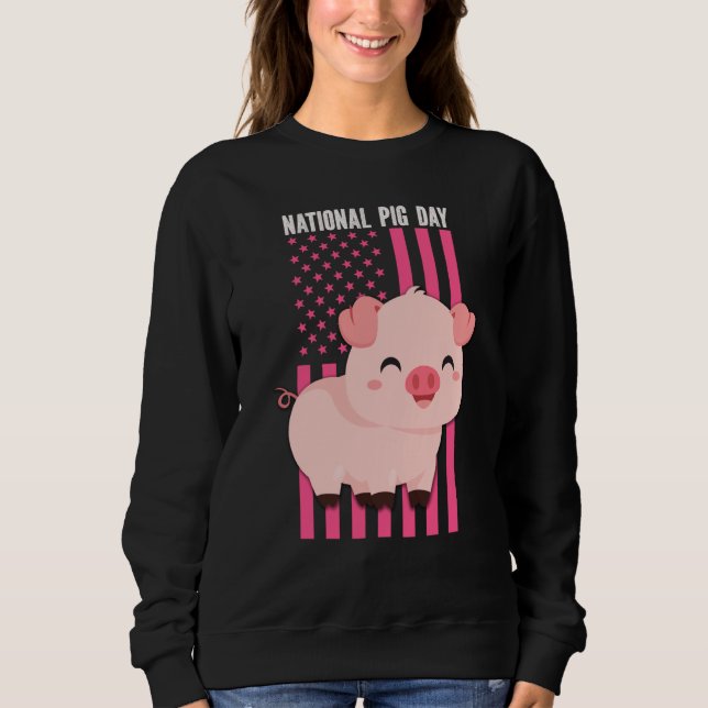 Moletom National cute Pig Day American Flag Pink for Girls (Frente)