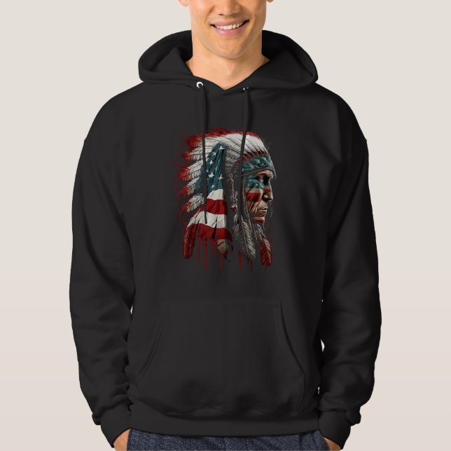 Moletom Native American Indian Chief American USA Flag (Frente)