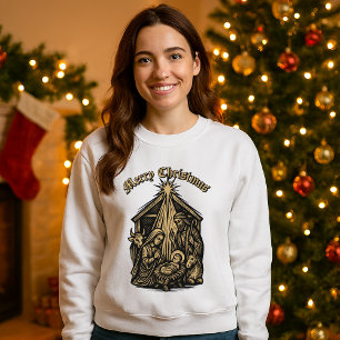 Moletom Natividade de Natal Xilogravura Medieval Retro