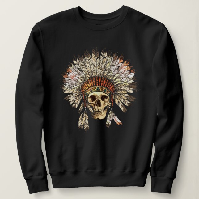 Moletom Nativo Americano Chefe Skull Sweatshirt (Frente do Design)