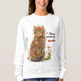 Moletom Nature Made Them Beautiful Floral Cat Sweatshirt