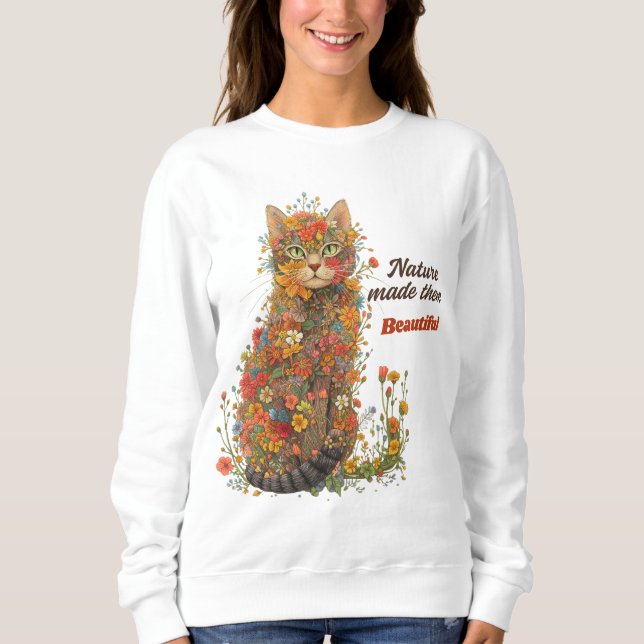 Moletom Nature Made Them Beautiful Floral Cat Sweatshirt (Frente)