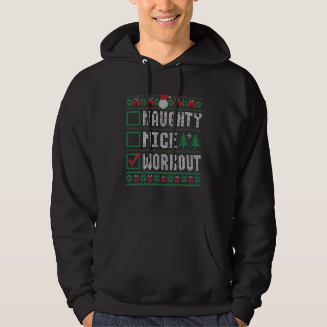 Moletom Naughty Nice Workout Christmas List Ugly Sweater (Frente)