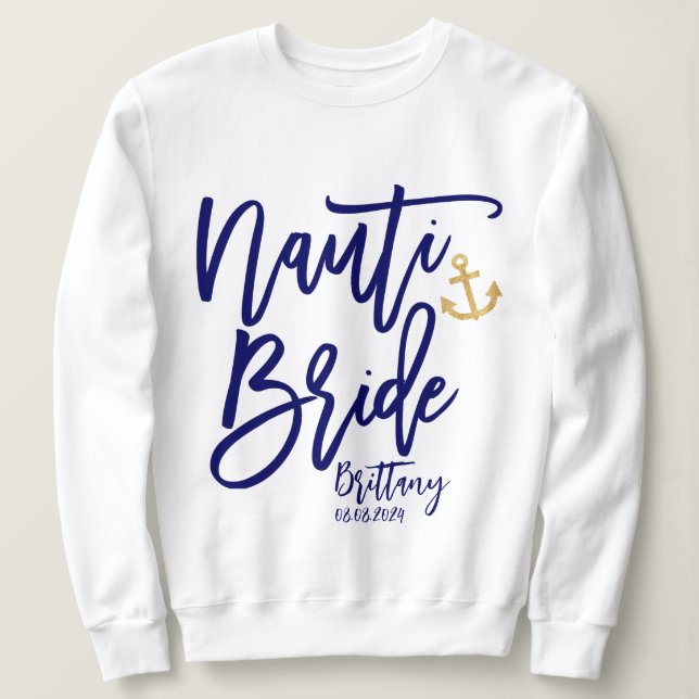 Moletom Nauti Bride Funny Blue Modern Calliografia (Frente do Design)