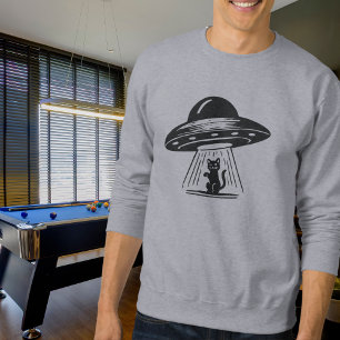 Moletom Nave Espacial OVNI Gato Preto Vintage Engraçado